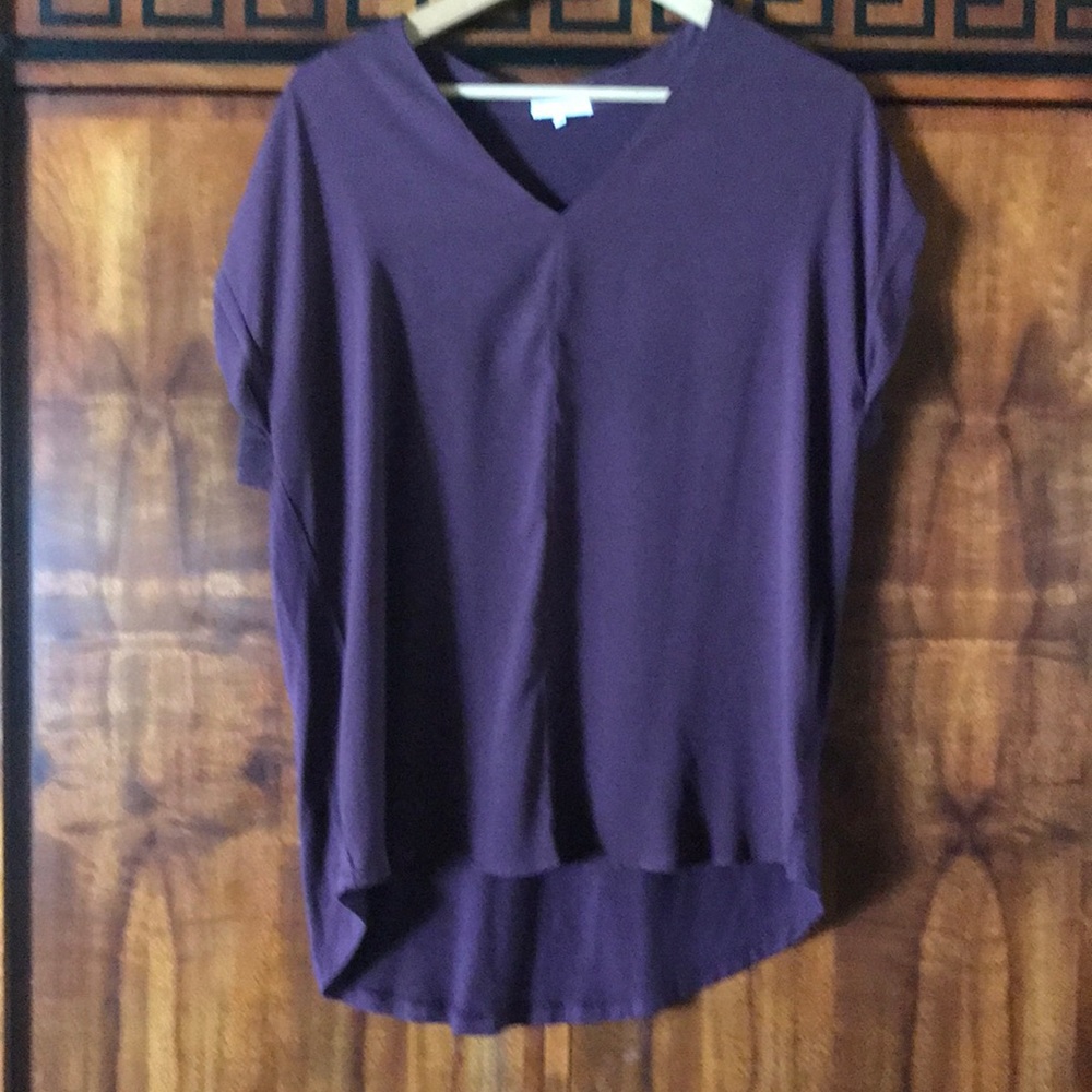 Pleione Women's Top Size Large Purple V-Neck Cap Sleeve Hi-Low Hem Casual Blouse - Picture 9 of 16